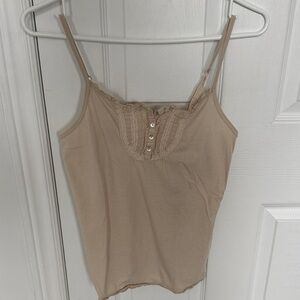Charlotte Russe Beige Lace-Trim Camisole